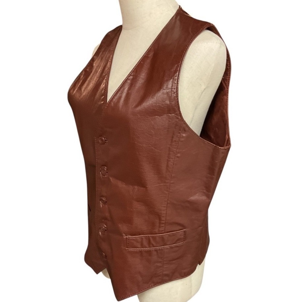 VTG Berman's Men's Leather Button Front Cowboy Western Rodeo Ranch Vest Brown 40 - Picture 4 of 12